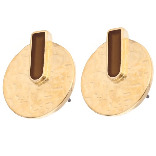 Boucles d'oreilles rondes martelées 16 mm - Doré à l'or fin - Ambre x2
