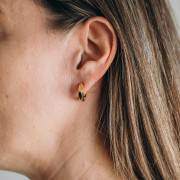 Créoles épaisses 17 mm et losange en résine époxy - Doré à l'or fin - Vert x2
