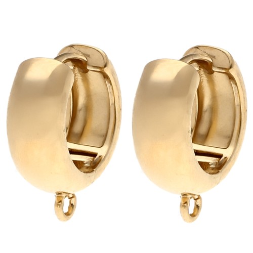 Dormeuses créoles rondes large 14 mm avec anneau ouvert - Doré à l'or fin x2