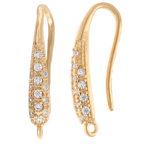 Crochets d'oreilles 20 mm avec oxyde de zirconium et anneau - Doré à l'or fin x2