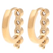 Dormeuses barre 16x12.5 mm avec CZ et 4 anneaux ouverts - Doré à l'or fin x2