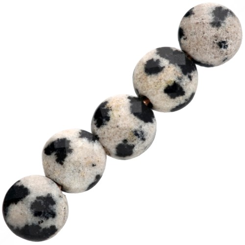 Perles plates facettées - palets 4.5 mm pierre gemme - Jaspe Dalmatien x10