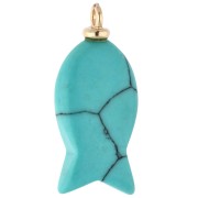 Pendentif poisson 28x13 mm avec coeur CZ et imitation pierre gemme - Turquoise x1