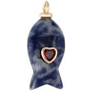 Pendentif poisson 26x12 mm avec coeur CZ et pierre gemme - Sodalite x1