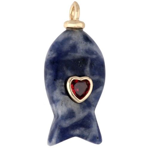 Pendentif poisson 26x12 mm avec coeur CZ et pierre gemme - Sodalite x1