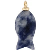 Pendentif poisson 26x12 mm avec coeur CZ et pierre gemme - Sodalite x1