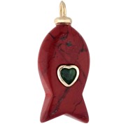 Pendentif poisson 27x13 mm avec coeur CZ et pierre gemme - Jaspe Rouge x1