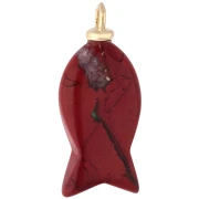 Pendentif poisson 27x13 mm avec coeur CZ et pierre gemme - Jaspe Rouge x1