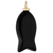 Pendentif poisson 26x12 mm avec coeur CZ et pierre gemme - Obsidienne Noire x1