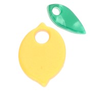 Breloque citron et feuille 15x11 mm en acétate - Jaune opaque - Vert x1