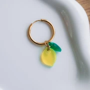 Breloque citron et feuille 15x11 mm en acétate - Pailleté Doré - Vert x1