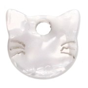 Breloque tête de chat 14.5x15.5 mm en acétate - Blanc nacré x1