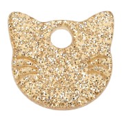 Breloque tête de chat 14.5x15.5 mm en acétate - Pailleté Doré x1