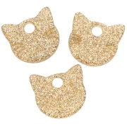 Breloque tête de chat 14.5x15.5 mm en acétate - Pailleté Doré x1