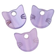 Breloque tête de chat 14.5x15.5 mm en acétate - Lilas irisé x1