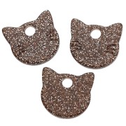 Breloque tête de chat 14.5x15.5 mm en acétate - Pailleté Marron x1