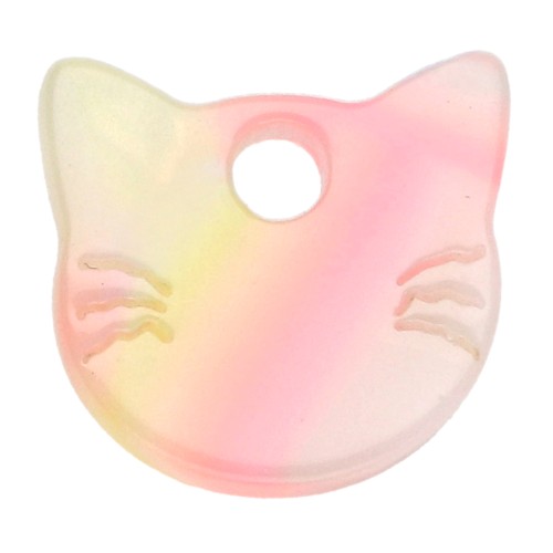Breloque tête de chat 14.5x15.5 mm en acétate - Marbré Jaune - Rose - Bleu x1