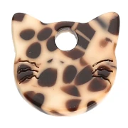 Breloque tête de chat 14.5x15.5 mm en acétate - Tacheté Marron - Crème x1