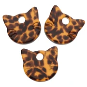 Breloque tête de chat 14.5x15.5 mm en acétate - Terrazzo Marron - Noir x1