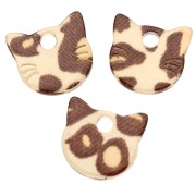 Breloque tête de chat 14.5x15.5 mm en acétate - Guépard Beige - Marron foncé x1