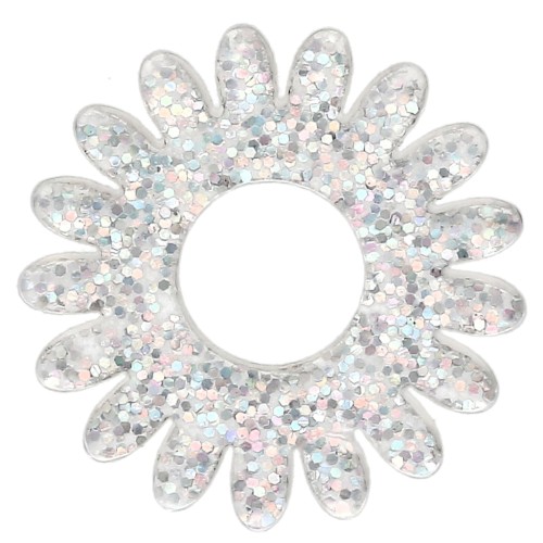 Pendentif fleur marguerite 20 mm en acrylique - Pailleté argenté AB x1