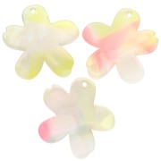 Pendentif fleur 32x30 mm en acétate - Marbré Corail - Jaune - Bleu nacré x1