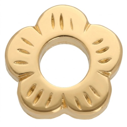 Perles rondelles fleur 10.5 mm - Doré à l'or fin x4
