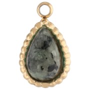 Breloque goutte 10x6 mm pierre gemme - Acier inox 304 Doré - Turquoise Africaine