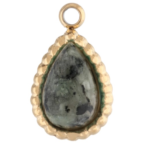Breloque goutte 10x6 mm pierre gemme - Acier inox 304 Doré - Turquoise Africaine