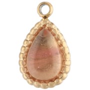 Breloque goutte 10x6 mm pierre gemme Acier inox 304 Doré - Imit Strawberry Quartz