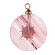 Breloque ronde 15mm décor soleil - Acier inox 304 Doré Imitation Strawberry Quartz