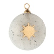Breloque ronde 15 mm décor soleil - Acier inox 304 Doré - Labradorite x1