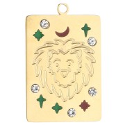 Pendentif rectangle 27.5x18 mm - signe du zodiaque Lion - Acier inox 304 Doré x1|raw }}