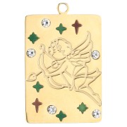 Pendentif rectangle 27.5x18mm - signe du zodiaque Sagittaire - Acier inox 304 Doré|raw }}