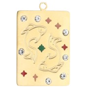 Pendentif rectangle 27.5x18 mm - signe du zodiaque Poisson - Acier inox 304 Doré