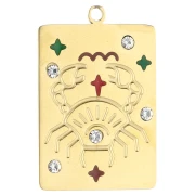 Pendentif rectangle 27.5x18 mm - signe du zodiaque Cancer - Acier inox 304 Doré x1