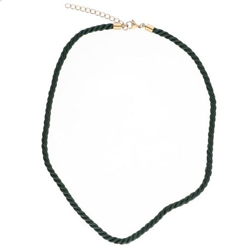 Collier cordon torsadé en polyester 4 mm - Acier inox 304 - Doré - Vert foncé x1