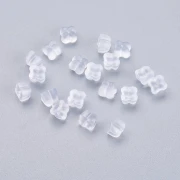 Poussoirs silicone 6 mm forme trèfle pour clous d'oreilles - Transparent x10