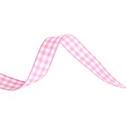 Ruban vichy 10 mm en polyester - Rose - Blanc x1m