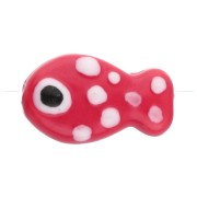 Perle poisson à pois 19x11.5 mm en céramique - Rouge - Blanc x1