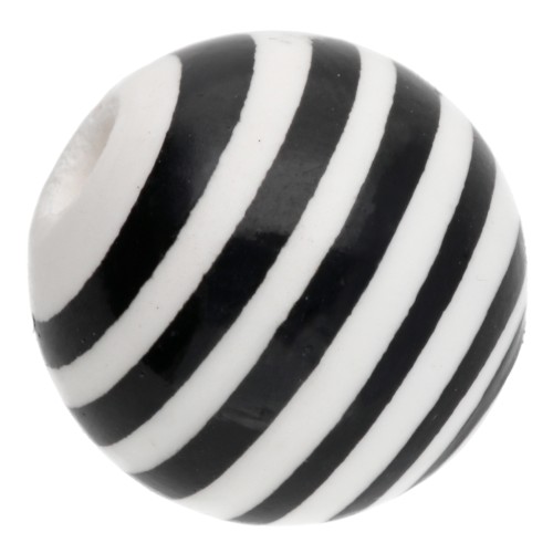 Perles rondes rayées en céramique 12 mm - Blanc - Noir x4