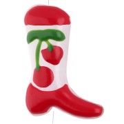 Perle Santiag - botte de cowboy 24x17 mm en verre - Motif cerise - Rouge x1|raw }}