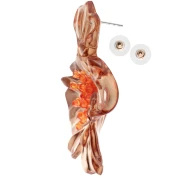 Boucles d'oreilles fleurs 66x62 mm en acrylique et perles - Marron - Orange x2