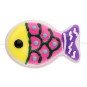Perle poisson 20x13 mm en verre - Jaune fluo - Rose fluo - Violet x1