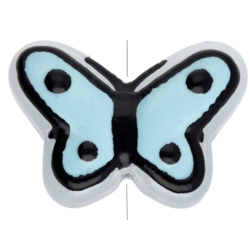 Perles en verre papillon 14x10 mm en verre - Bleu ciel - Noir x1