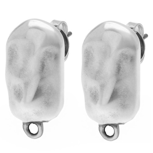 Clous d'oreilles rectangle irrégulier martelé 20.5x11mm - Placage Arg fin vieil x2
