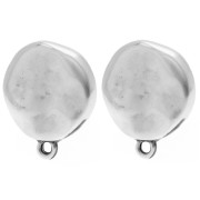 Clous d'oreilles rond irrégulier martelé 17.5 mm - Placage Argent fin vieilli x2