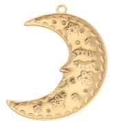 Pendentif demi-lune 30x23 mm - motif fleurs et étoiles - Acier inoxydable 304 Doré
