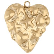 Pendentif coeur 22x21.5 mm - motif marin en relief - Acier inoxydable 304 Doré x1