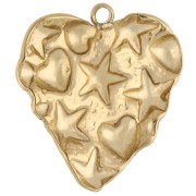 Pendentif coeur 22x21.5 mm - motif marin en relief - Acier inoxydable 304 Doré x1